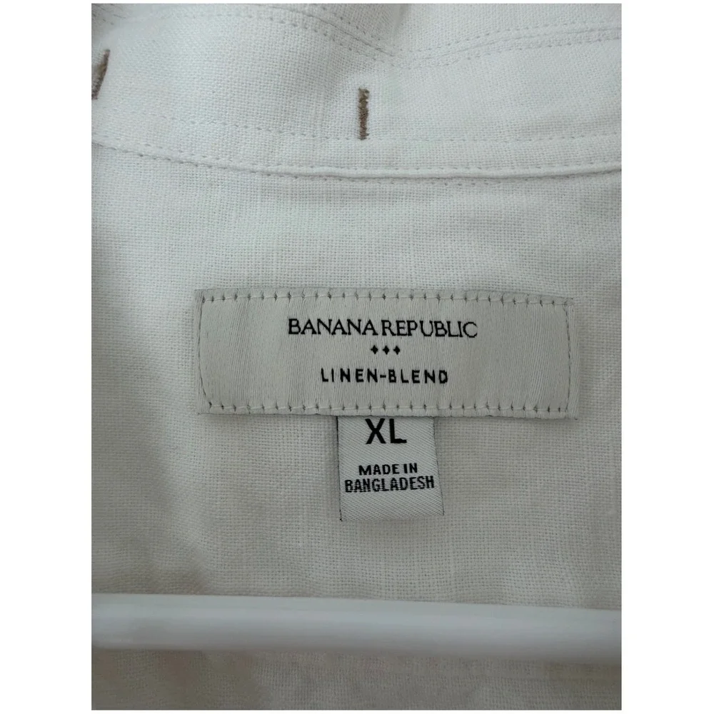 Banana Republic Mens XL White Linen Blend Short Sleeve Camp Collar Button Shirt